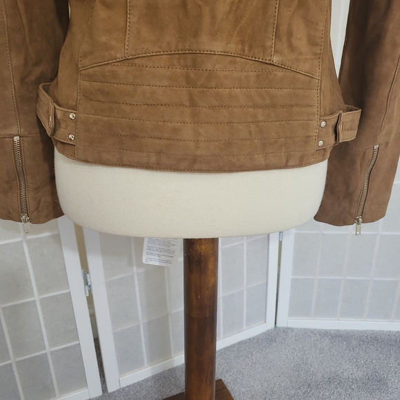 NAF NAF Suede Caramel Brown Biker Jacket NWT 8 - Picture 8 of 12